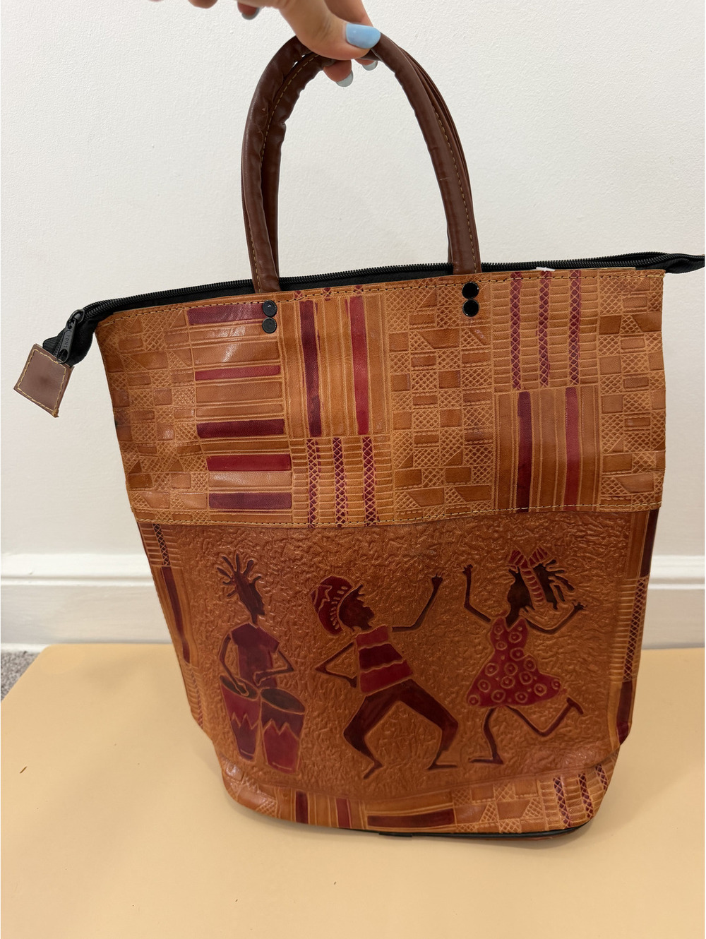 Handmade Mexican Tooled Leather Tote Bag Embossed On Sides